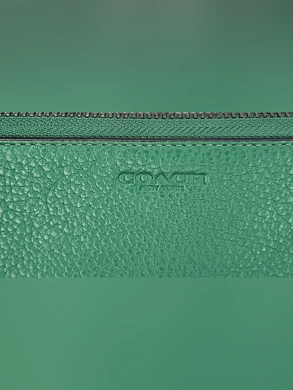 Authentic Coach Green Leather Zip Pencil/Makeup Case Bundle & Cosmetic Mirror